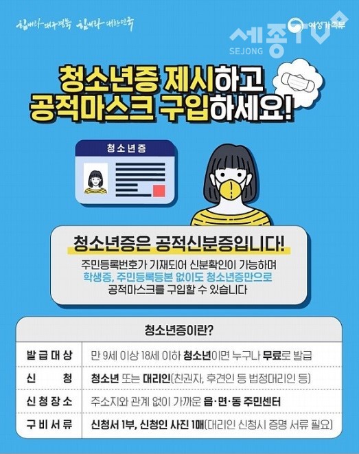 청소년증 공적마스크 구입 안내 포스터. (사진제공=천안시청)