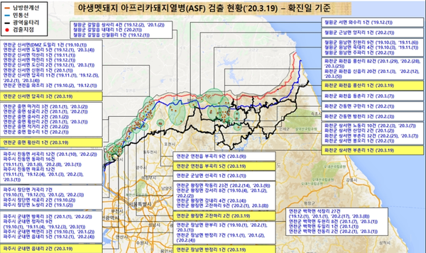 야생멧돼지 아프리카돼지열병 검출현황.@환경부