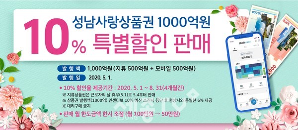 성남사랑상품권 1000억 원 10% 특별할인 판매 안내문