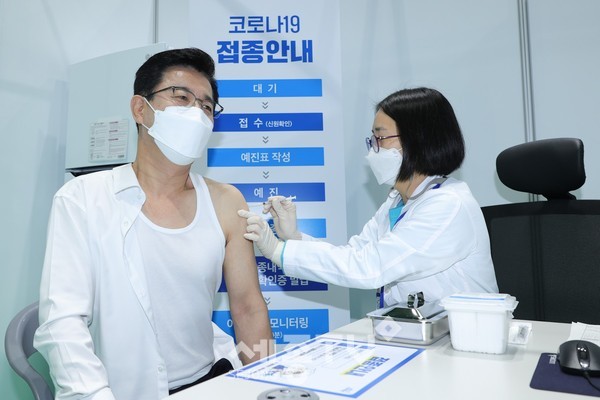 대전시,코로나19 예방접종 모의훈련 모습.(사진=대전시청 제공)