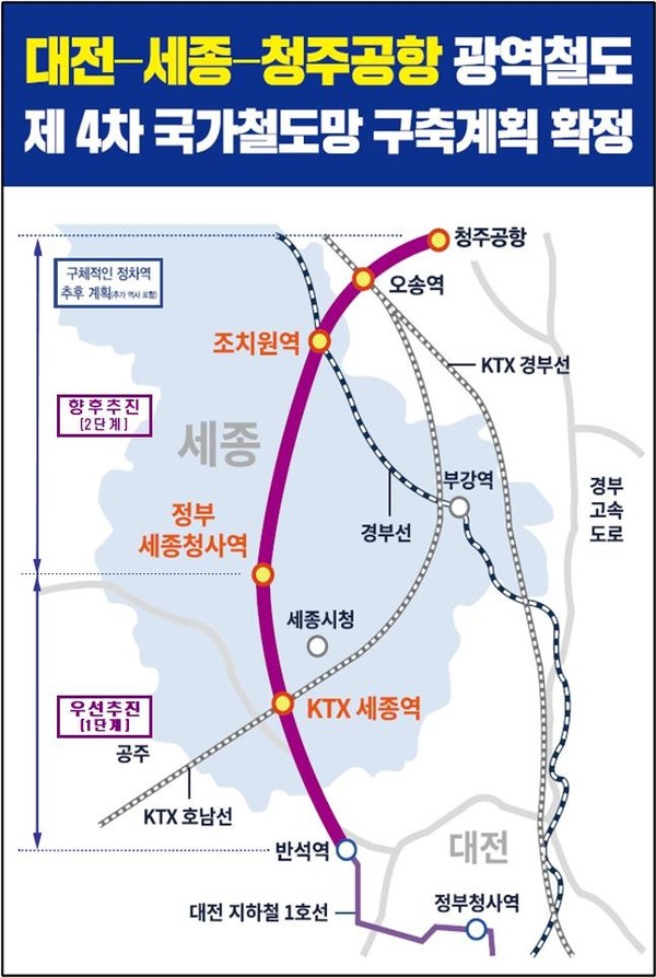 대전~세종~청주공항 광역철도 노선도