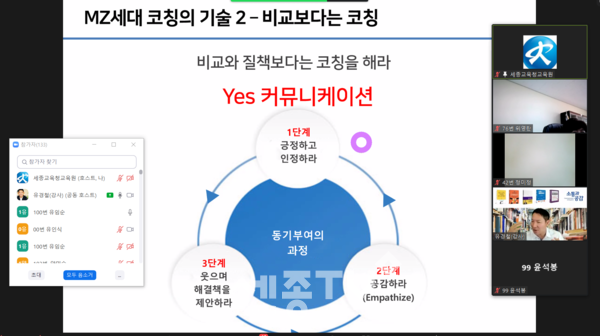 30일, 학교 관리자를 대상으로 소통과 공감의 리더십 교육이 비대면으로 진행되고 있다.(사진=세종시교육청)