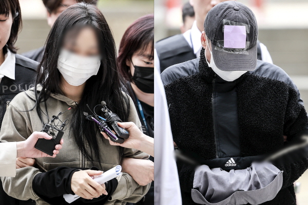 잉글랜드 프로축구 프리미어리그 토트넘 홋스퍼 주장 손흥민을 상대로 허위 임신을 주장하며 금품을 요구한 혐의를 받는 20대 여성 양 모 씨와 40대 남성 용 모 씨가 17일 서울 서초구 서울중앙지방법원에서 열린 영장실질심사에 출석하고 있다.