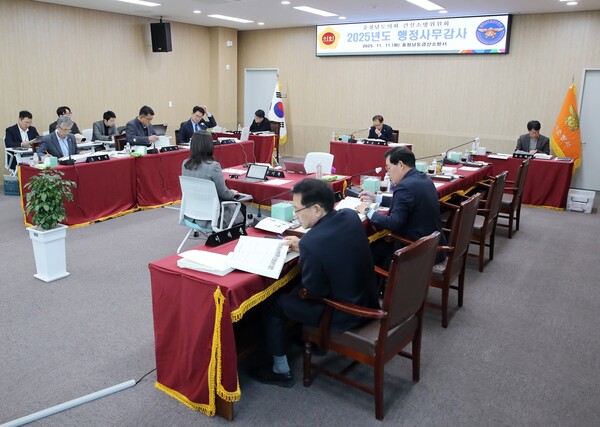 충남도의회 건설소방위원회가 행정사무감사를 진행하고 있다./사진제공=충남도의회